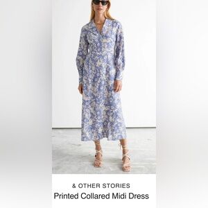 & Other Stories Purple Floral Long Sleeve Midi Dress Size 2